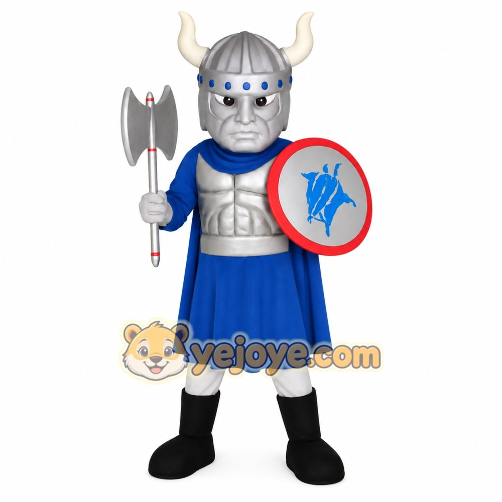 Blue Silver Viking Warrior Mascot Costume