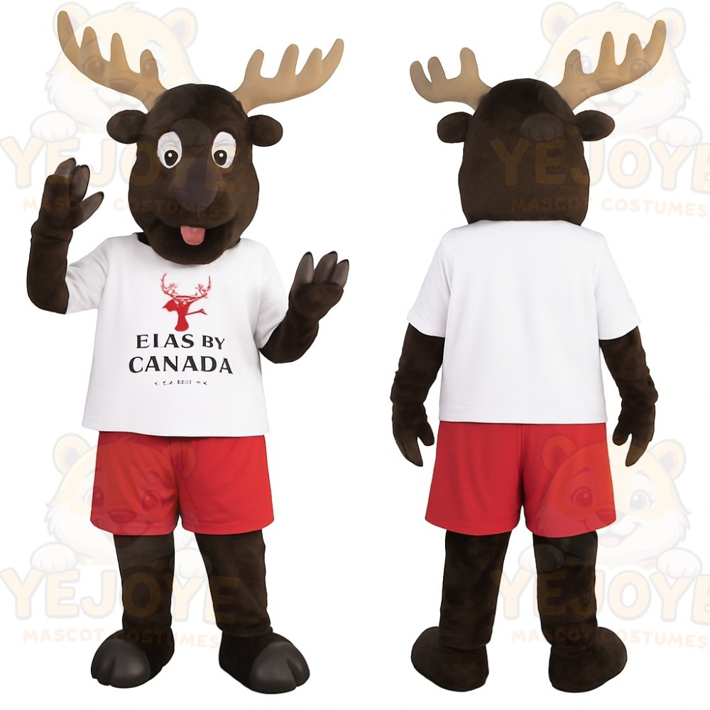 Brown Tan White Red Moose Mascot Costume