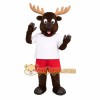 Brown Tan White Red Moose Mascot Costume