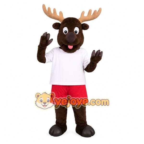 Brown Tan White Red Moose Mascot Costume