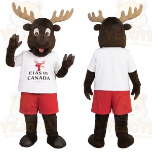 Brown Tan White Red Moose Mascot Costume