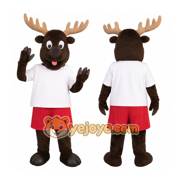 Brown Tan White Red Moose Mascot Costume