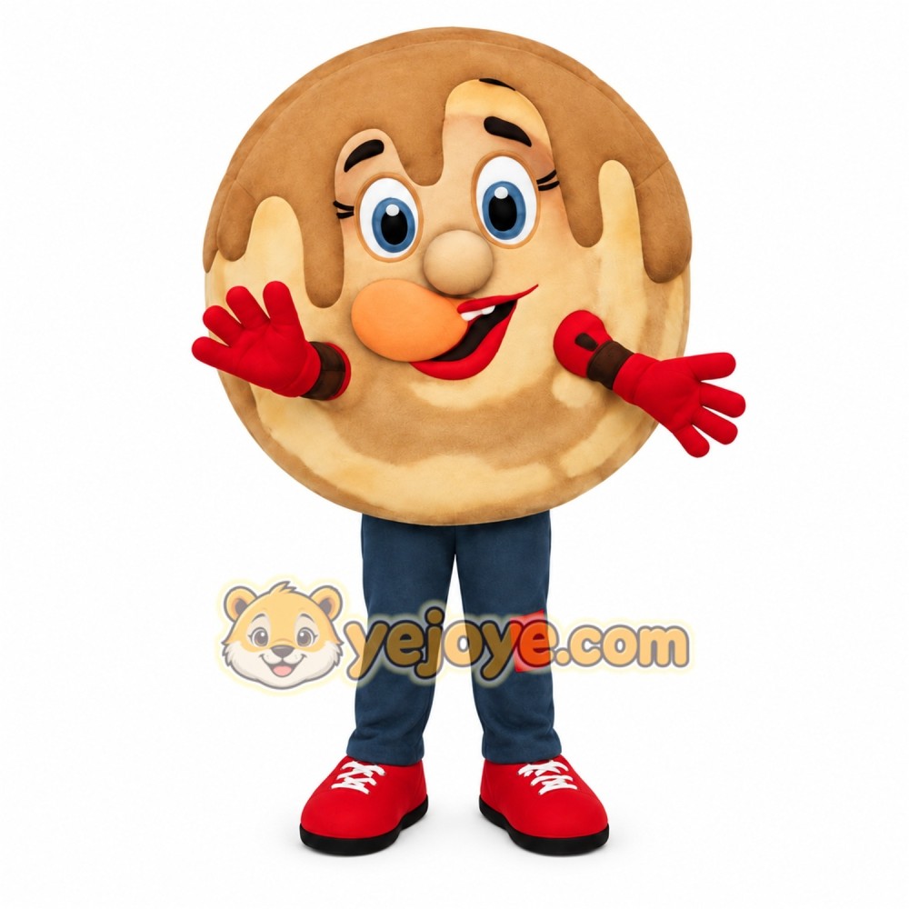 Tan Brown Red Pancake Mascot Costume Tan Brown Red Pancake Mascot Costume