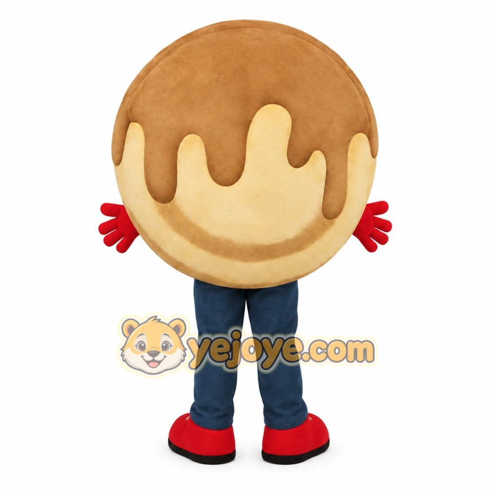 Tan Brown Red Pancake Mascot Costume Tan Brown Red Pancake Mascot Costume