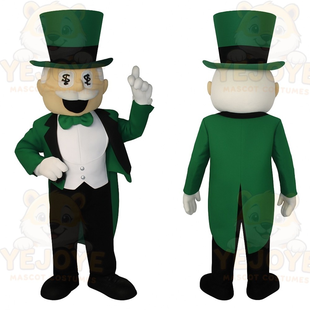 Green Black Money Gentleman Mascot Costume