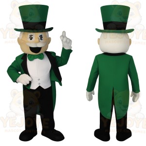 Green Black Money Gentleman Mascot Costume