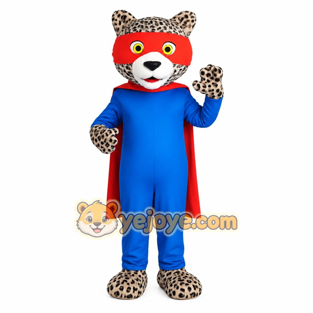 Blue Red Spotted Leopard Superhero Mascot Costume