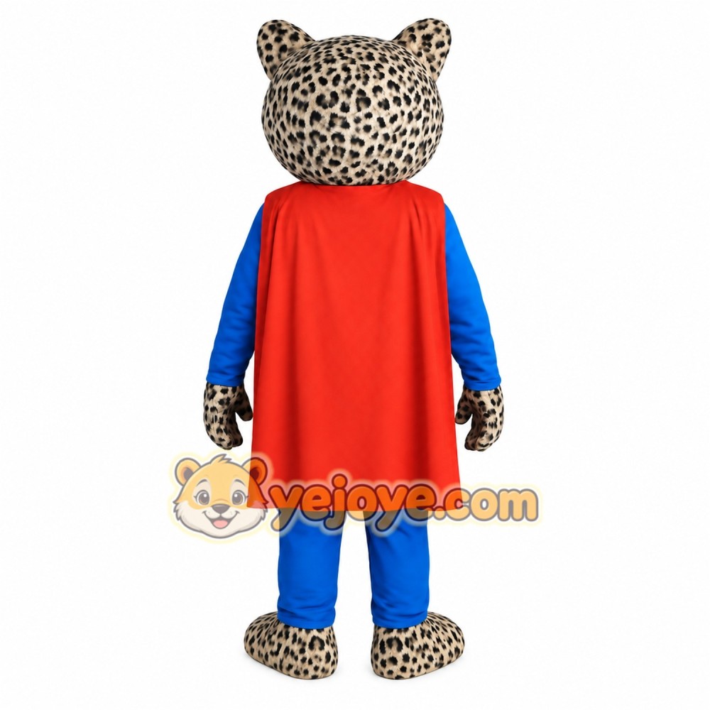 Blue Red Spotted Leopard Superhero Mascot Costume