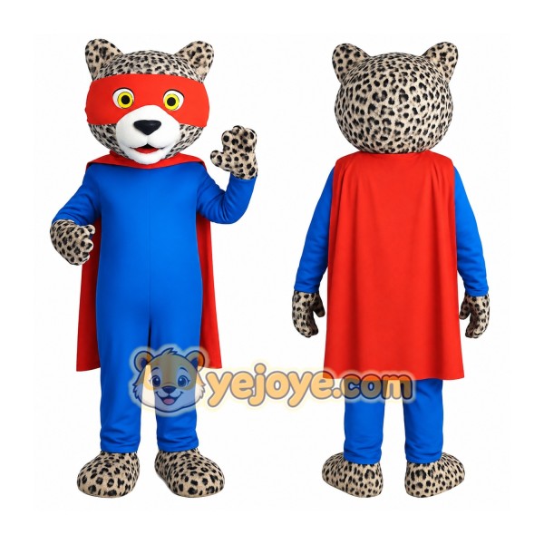 Blue Red Spotted Leopard Superhero Mascot Costume
