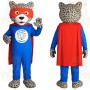 Blue Red Spotted Leopard Superhero Mascot Costume