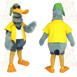 Blue Gray Yellow Orange Duck Mascot Costume