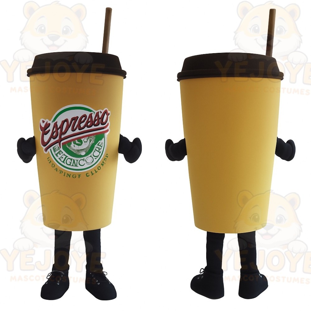 Yellow Black Coffee Cup Mascot Costume