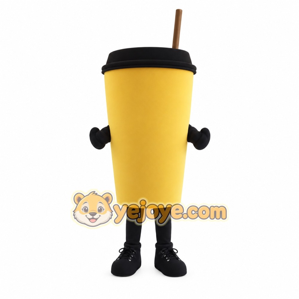Yellow Black Coffee Cup Mascot Costume Yellow Black Coffee Cup Mascot Costume