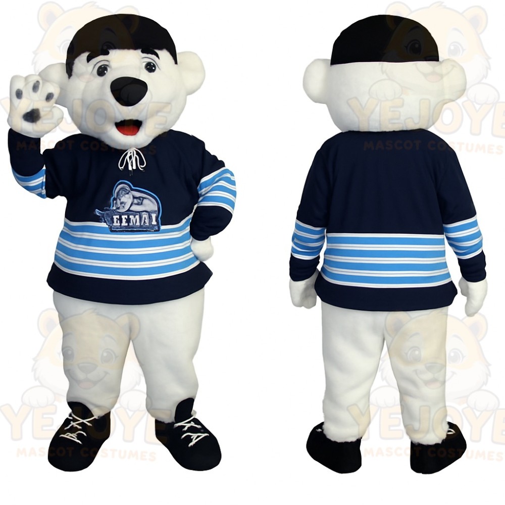 White Navy Blue Polar Bear Mascot Costume