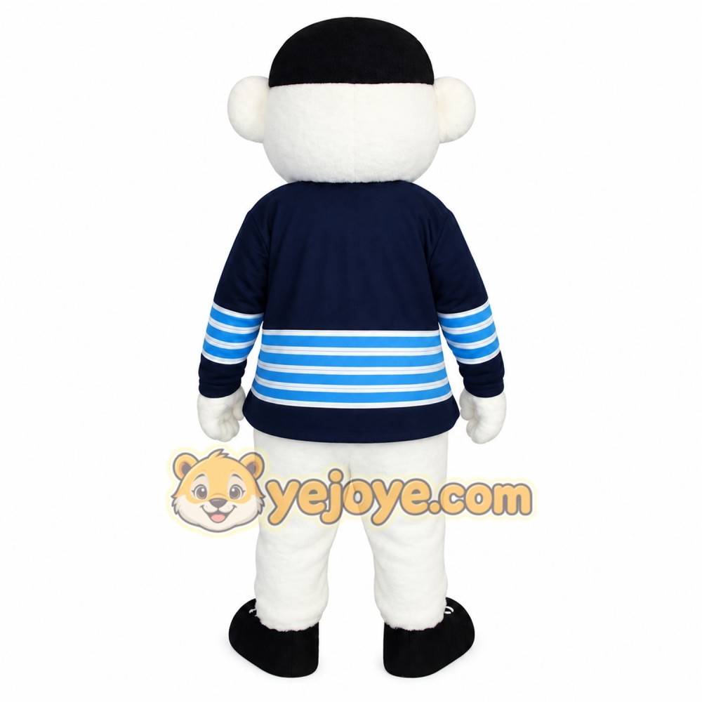 White Navy Blue Polar Bear Mascot Costume