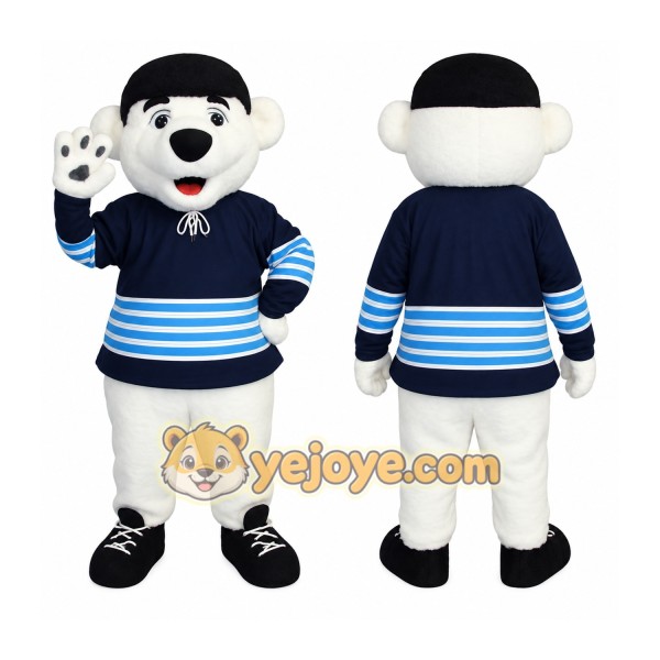 White Navy Blue Polar Bear Mascot Costume