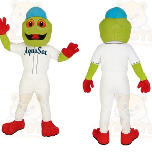 Green White Red Baseball Frog Mascot Costume