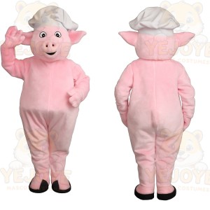 Pink White Chef Pig Mascot Costume