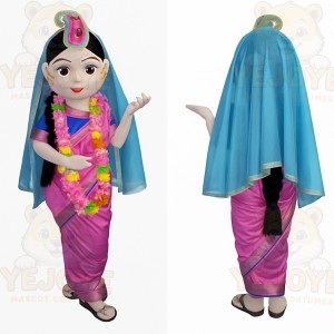 Pink Blue Indian Woman Mascot Costume