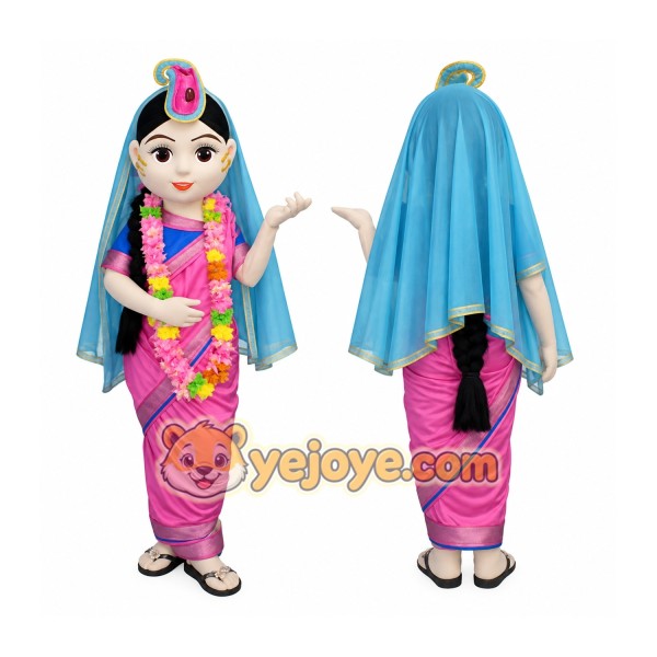 Pink Blue Indian Woman Mascot Costume