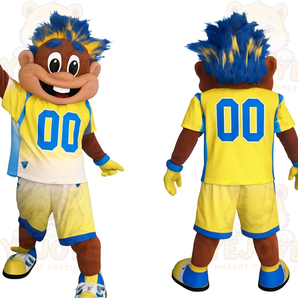 Yellow Blue Basketball Player Mascot Costume