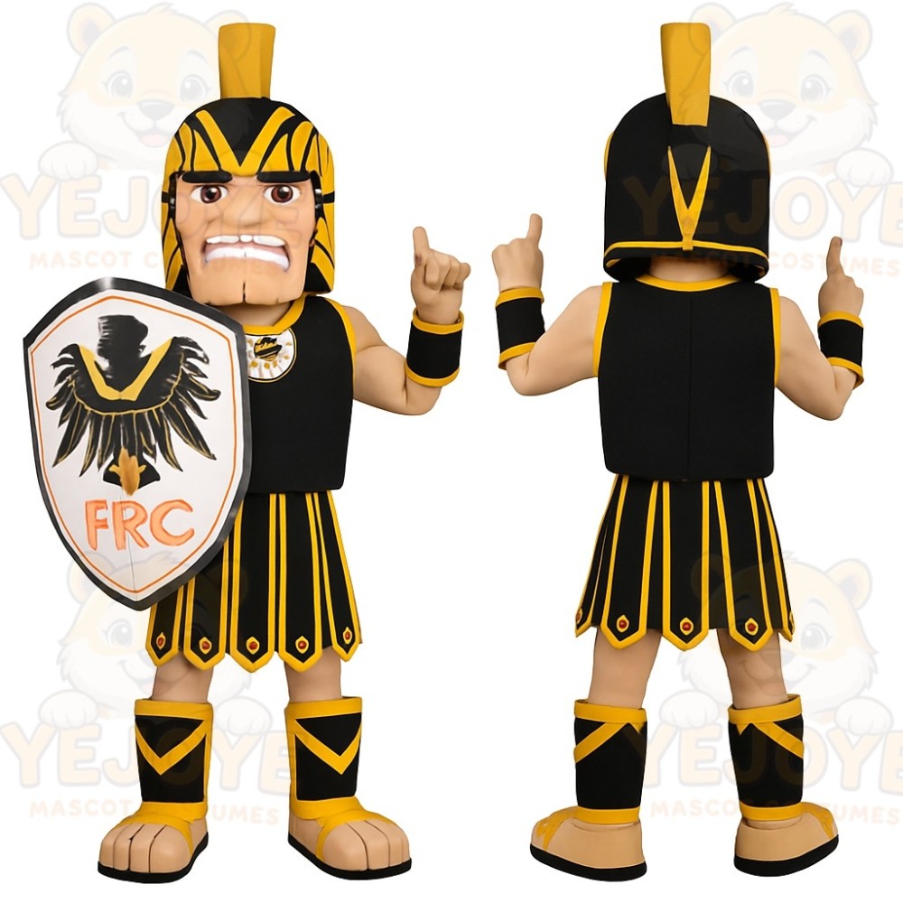 Black Yellow Spartan Warrior Mascot Costume
