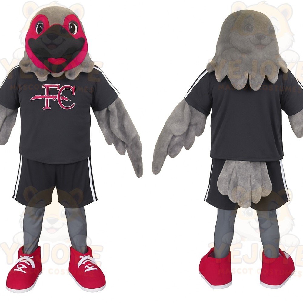 Gray Red Black Falcon Mascot Costume