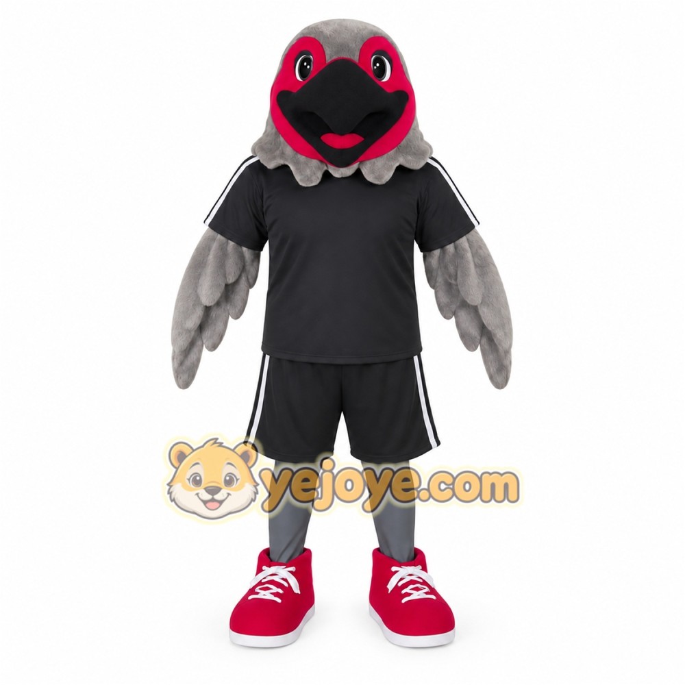 Gray Red Black Falcon Mascot Costume Gray Red Black Falcon Mascot Costume