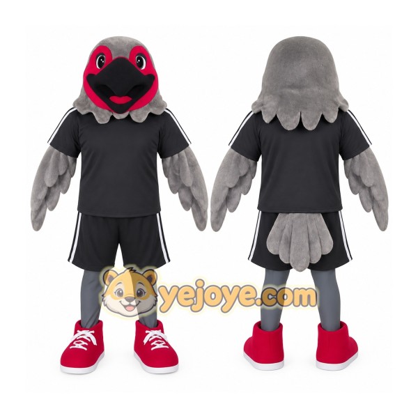 Gray Red Black Falcon Mascot Costume