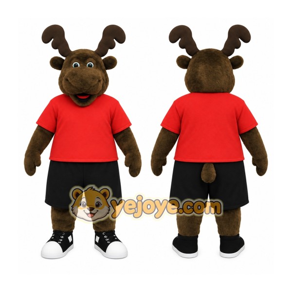 Brown Red Black Moose Mascot Costume
