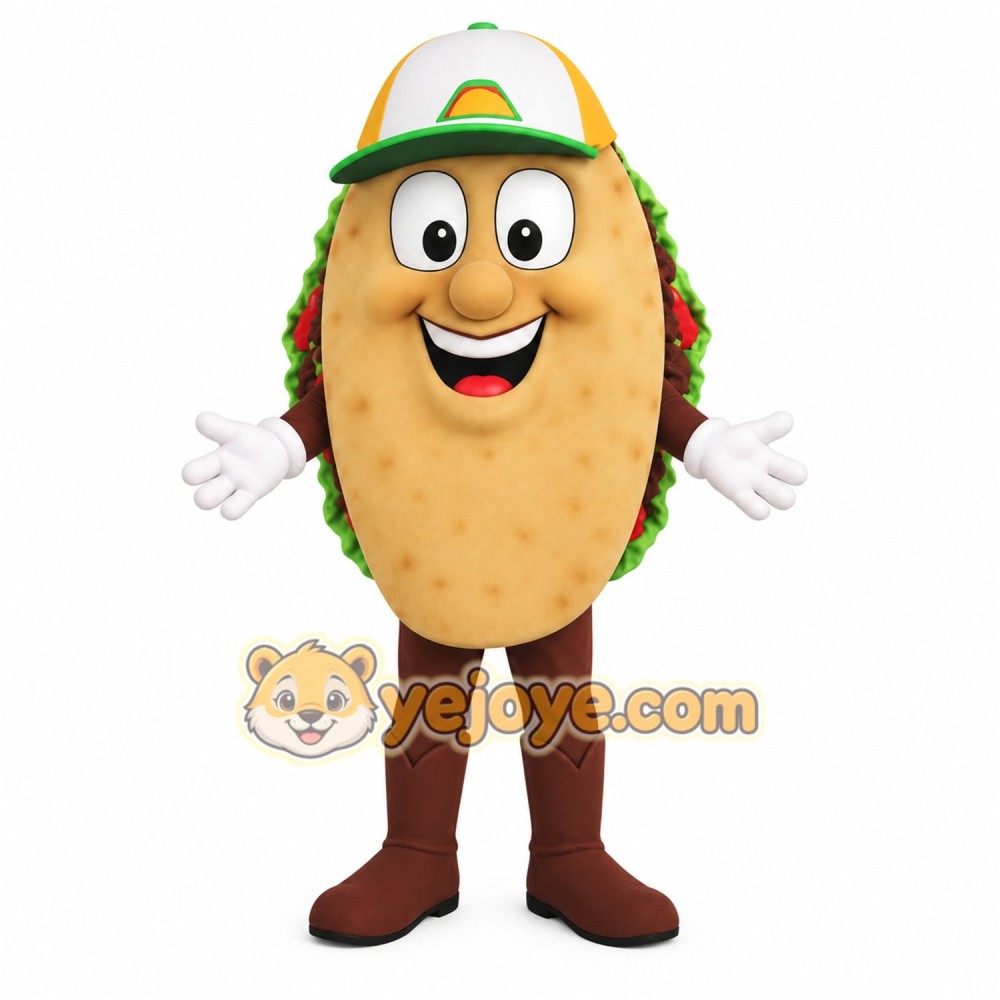Tan Green Yellow Taco Mascot Costume Tan Green Yellow Taco Mascot Costume