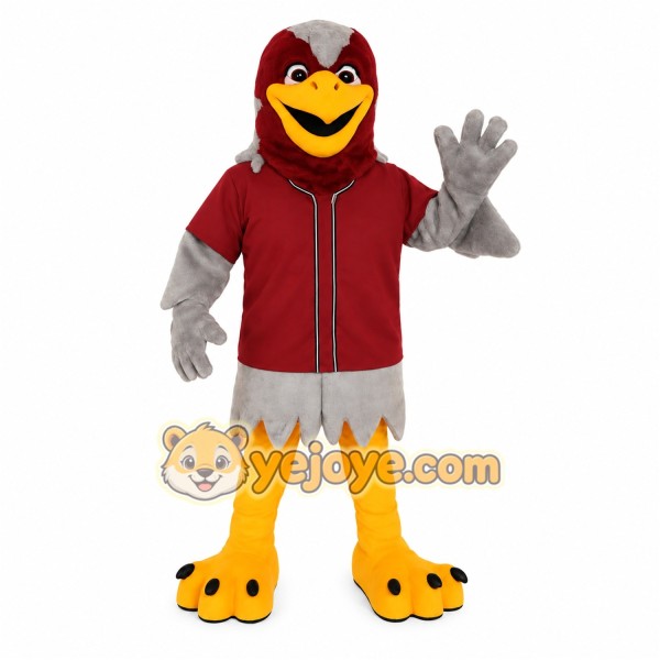 Burgundy Gray Yellow Falcon Mascot Costume