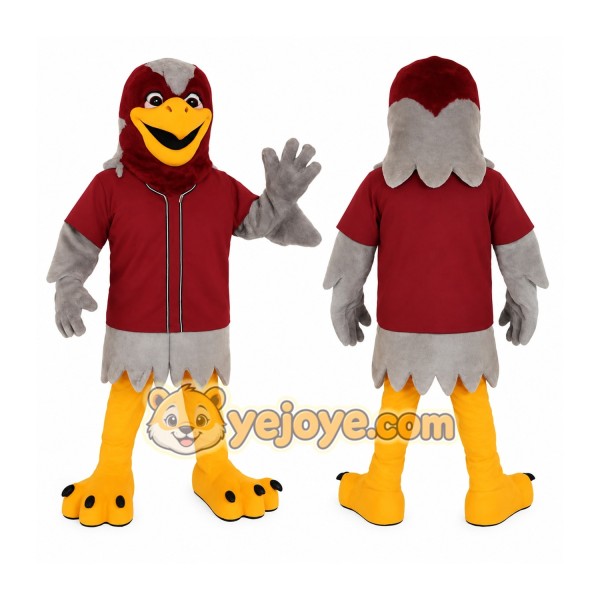 Burgundy Gray Yellow Falcon Mascot Costume