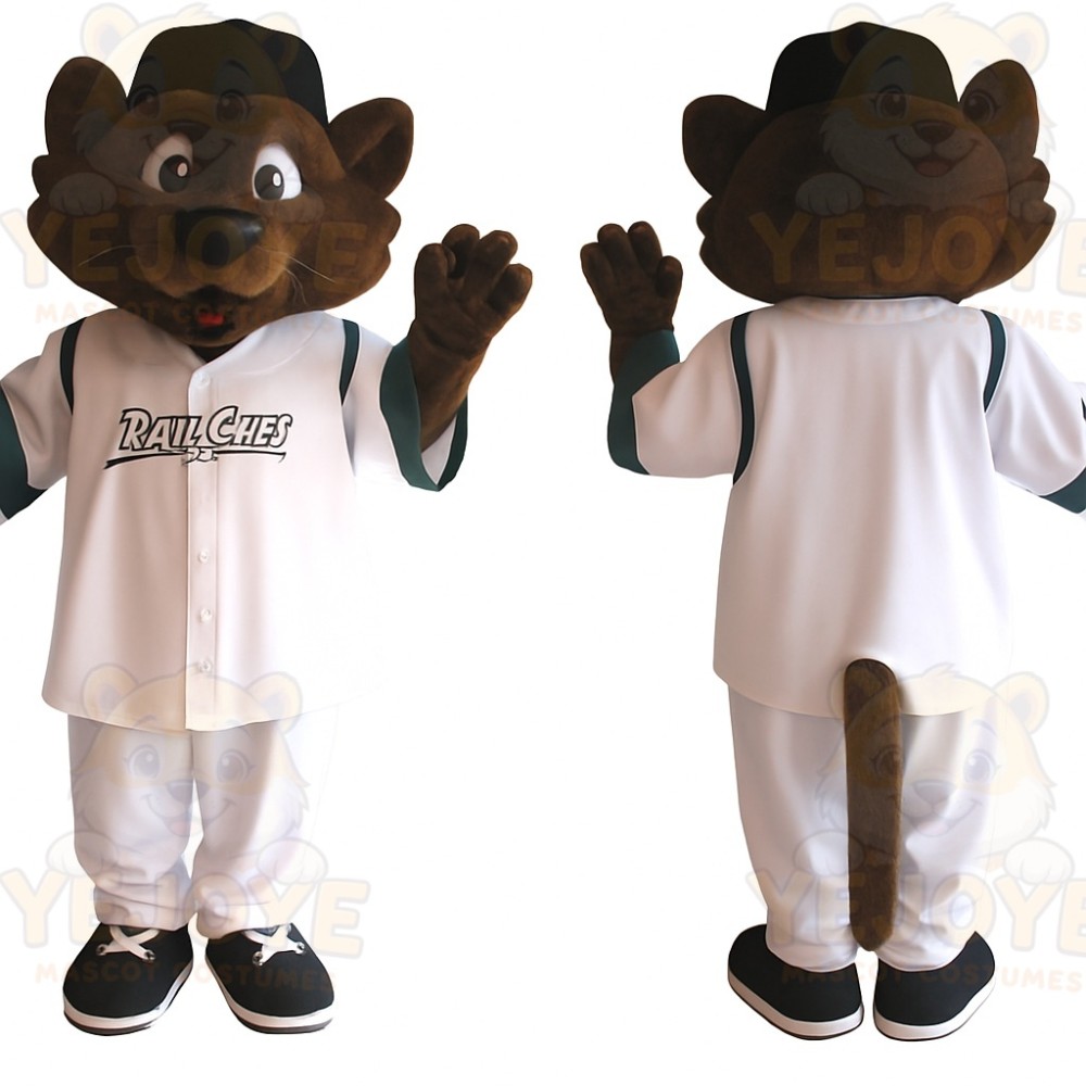 Brown White Baseball Cat Mascot Costume