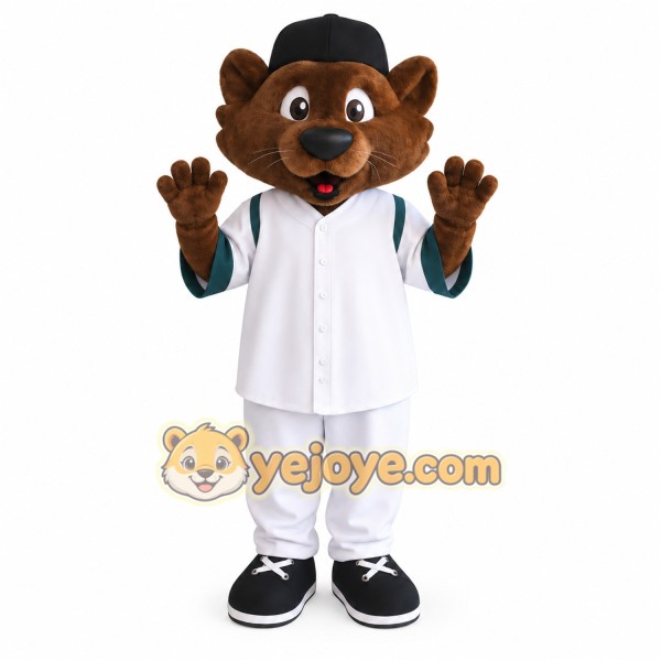 Brown White Baseball Cat Mascot Costume