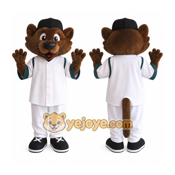 Brown White Baseball Cat Mascot Costume