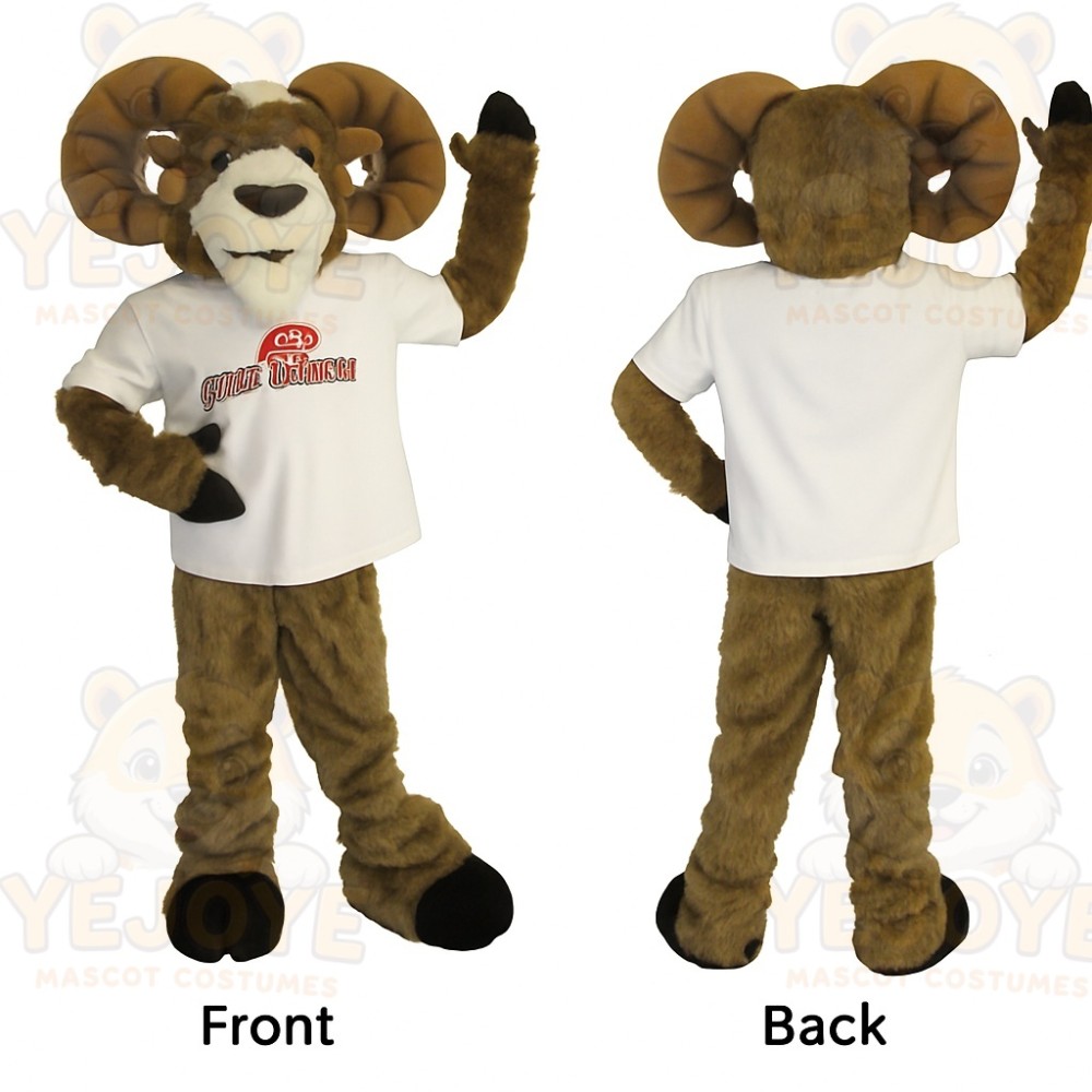 Brown White Ram Mascot Costume