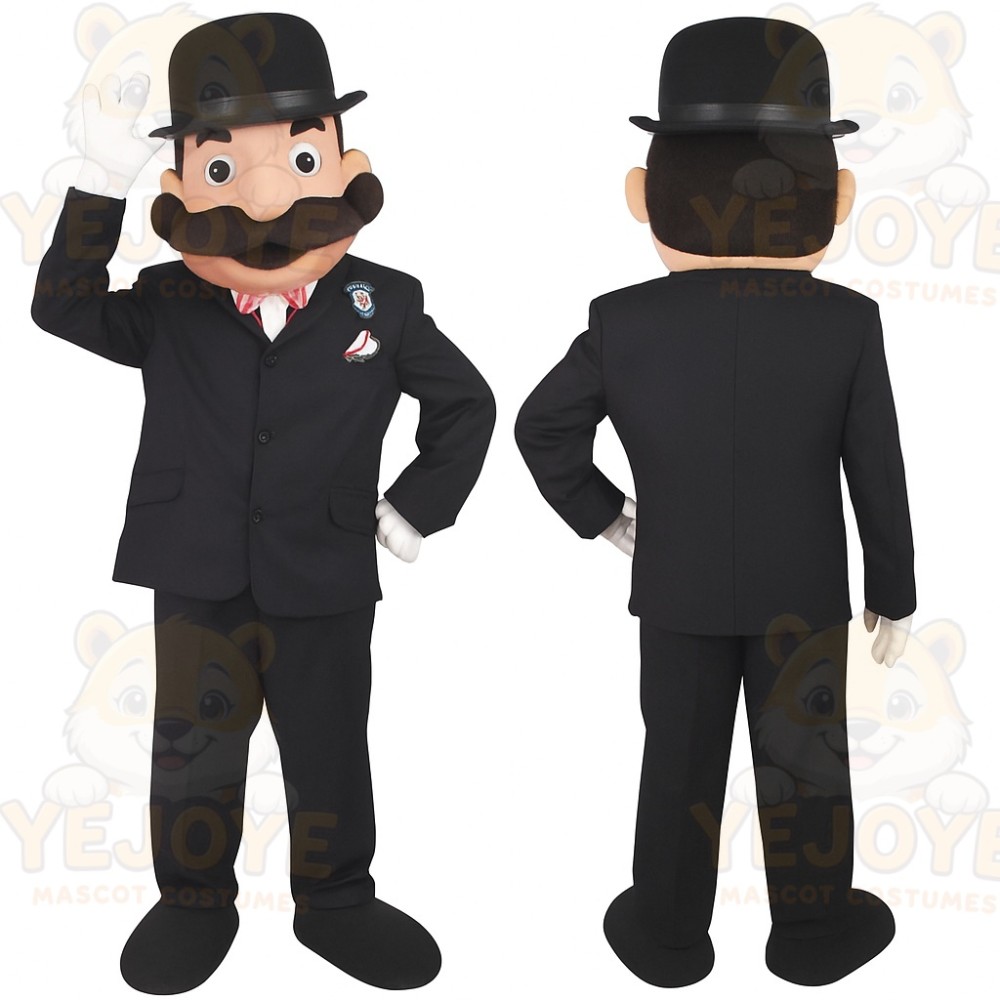 Black White Mustached Gentleman Mascot Costume
