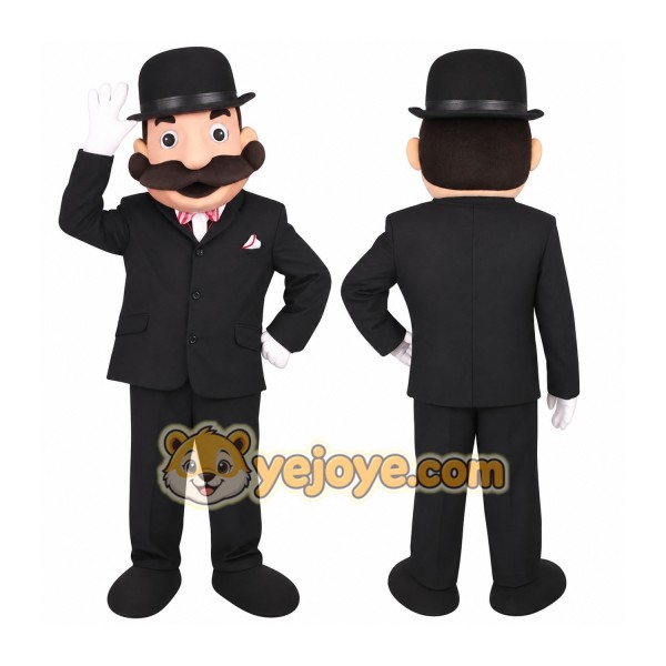 Black White Mustached Gentleman Mascot Costume