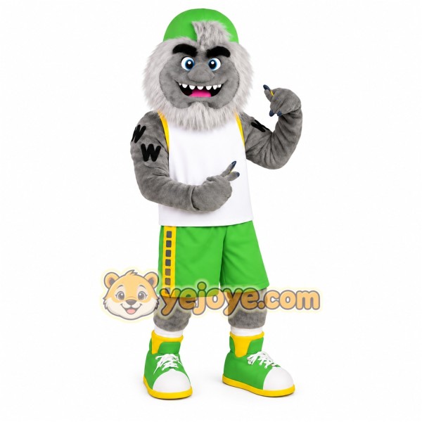 Gray Green White Wolverine Mascot Costume