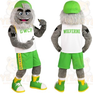 Gray Green White Wolverine Mascot Costume