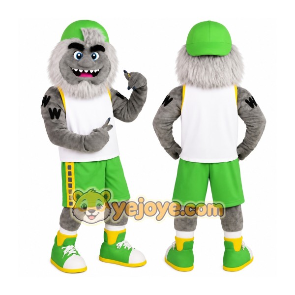 Gray Green White Wolverine Mascot Costume