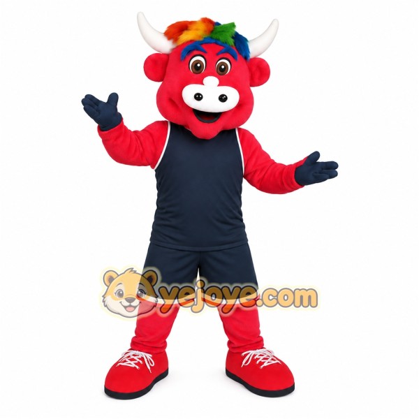 Red Navy Basketball Bull Mascot Costume