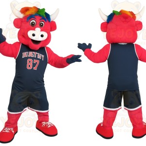 Red Navy Basketball Bull Mascot Costume