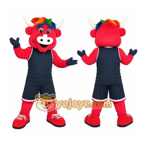 Red Navy Basketball Bull Mascot Costume