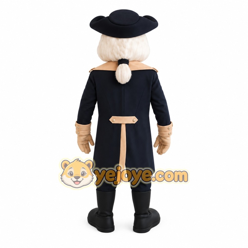 Navy Tan Colonial Gentleman Mascot Costume Navy Tan Colonial Gentleman Mascot Costume