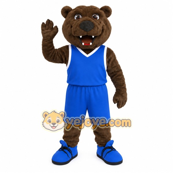 Brown Blue Bear Basketball Mascot Costume