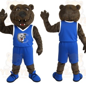 Brown Blue Bear Basketball Mascot Costume