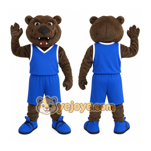 Brown Blue Bear Basketball Mascot Costume