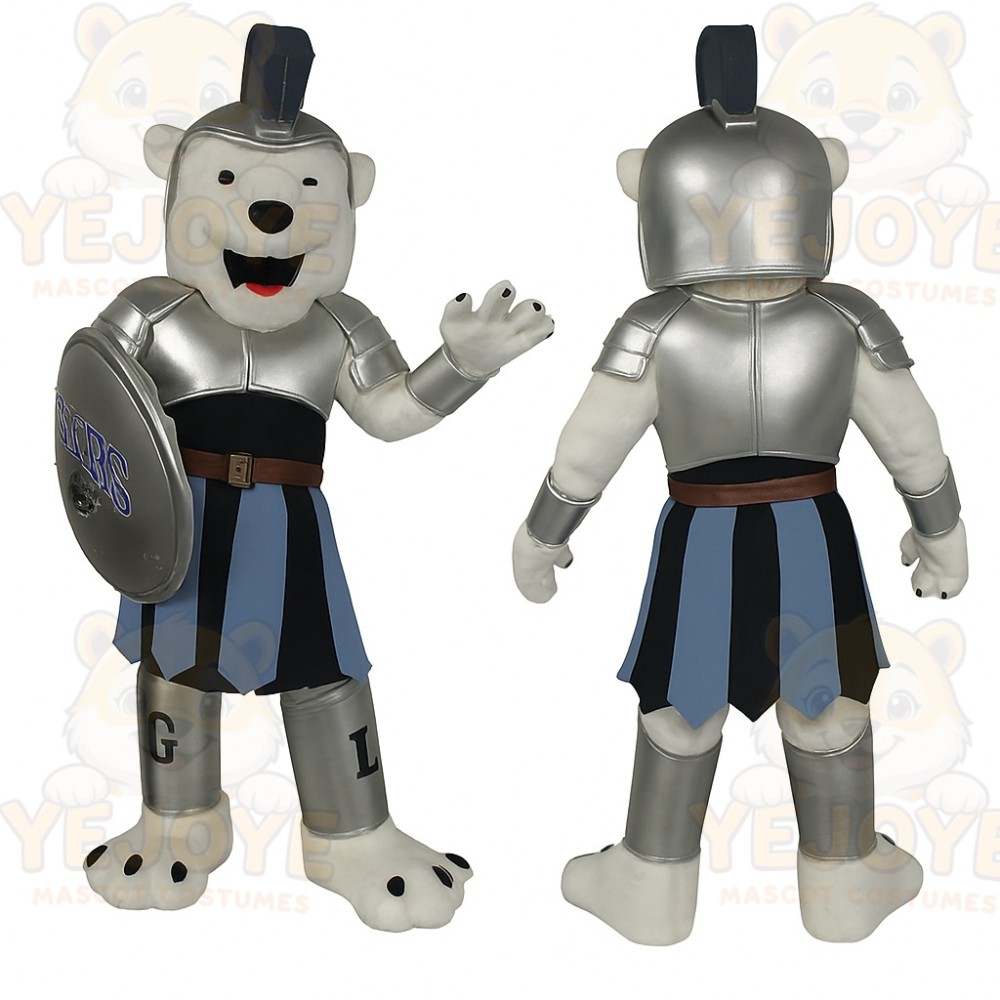 White Silver Knight Bear Mascot Costume